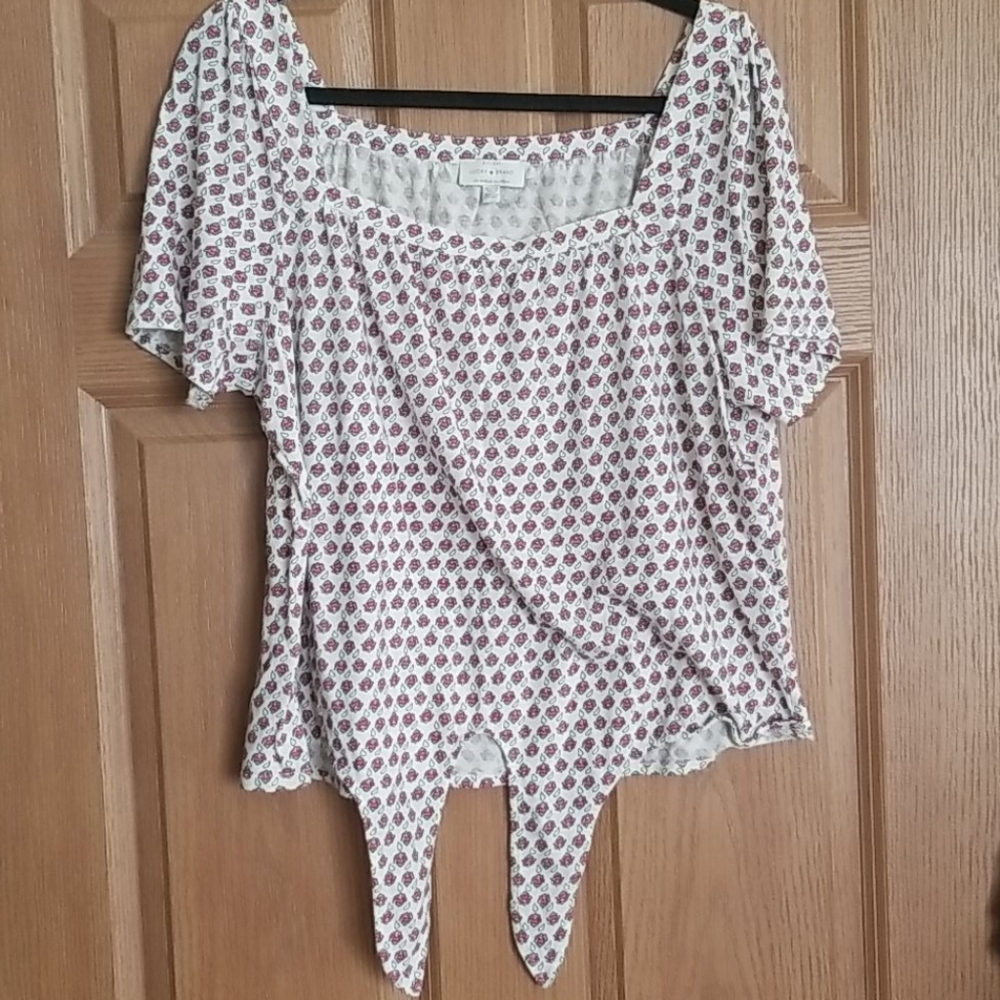 Lucky brand printed tie front top